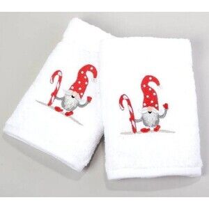 Avanti Christmas Gnome Hand Towels Set of 2 Embroidered Candy Cane Bathroom